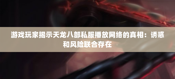 游戏玩家揭示天龙八部公益私服播放网络的真相:诱惑和风险联合存在 第2张 游戏玩家揭示天龙八部公益私服播放网络的真相:诱惑和风险联合存在 第2张