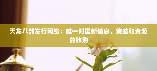 天龙八部发行网络：唯一对最新信息，策略和资源的收购 第2张