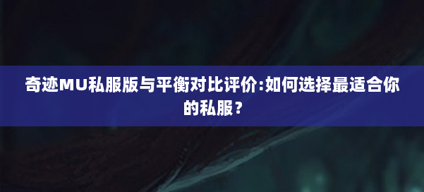 奇迹MU私服版与平衡对比评价:如何选择最适合你的私服？ 第3张