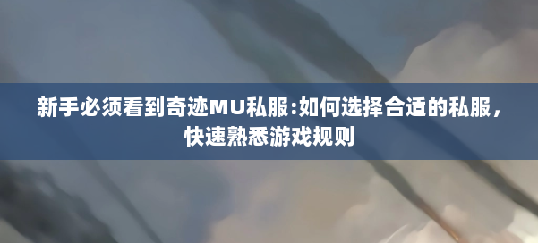 新手必须看到奇迹MU私服:如何选择合适的私服，快速熟悉游戏规则 第1张