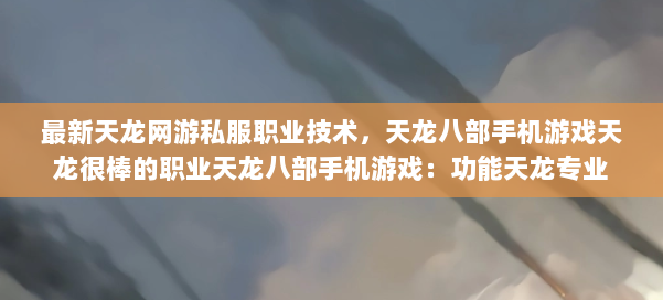 最新天龙网游私服职业技术，天龙八部手机游戏天龙很棒的职业天龙八部手机游戏：功能天龙专业 第2张