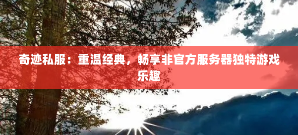 奇迹私服：重温经典，畅享非官方服务器独特游戏乐趣 第1张