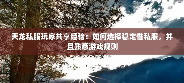 天龙私服玩家共享经验：如何选择稳定性私服，并且熟悉游戏规则 第2张