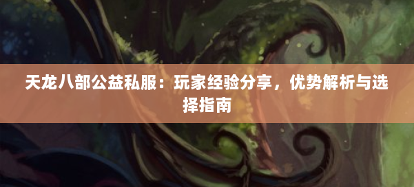 天龙八部公益私服：玩家经验分享，优势解析与选择指南 第1张