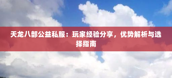 天龙八部公益私服：玩家经验分享，优势解析与选择指南 第1张