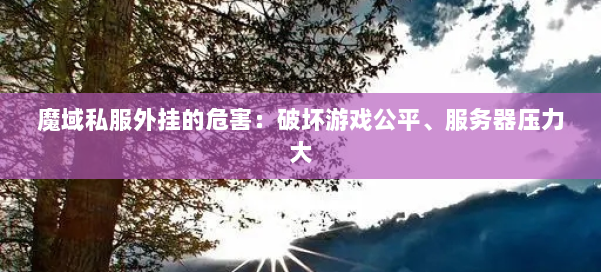 魔域私服外挂的危害：破坏游戏公平、服务器压力大