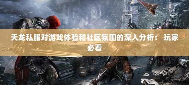 天龙私服对游戏体验和社区氛围的深入分析: 玩家必看 第1张 天龙私服对游戏体验和社区氛围的深入分析: 玩家必看 第1张