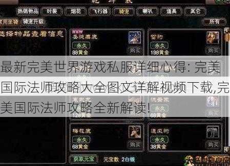 最新完美世界游戏私服详细心得: 完美国际法师攻略大全图文详解视频下载,完美国际法师攻略全新解读! 第1张