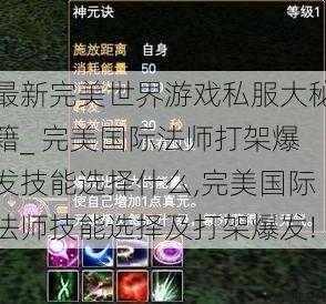 最新完美世界游戏私服大秘籍_ 完美国际法师打架爆发技能选择什么,完美国际法师技能选择及打架爆发! 第1张 最新完美世界游戏私服大秘籍_ 完美国际法师打架爆发技能选择什么,完美国际法师技能选择及打架爆发! 第1张