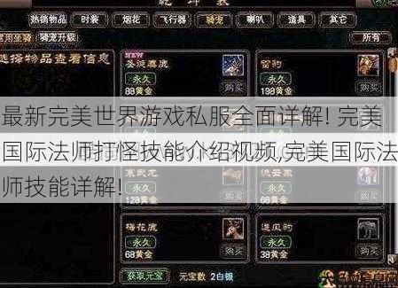 最新完美世界游戏私服全面详解! 完美国际法师打怪技能介绍视频,完美国际法师技能详解! 第1张
