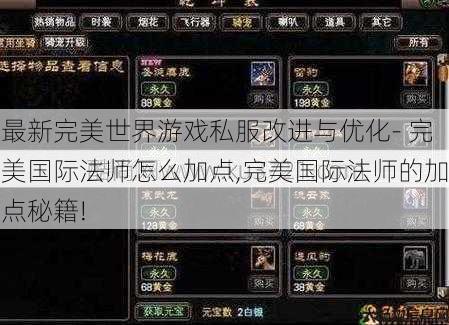 最新完美世界游戏私服改进与优化- 完美国际法师怎么加点,完美国际法师的加点秘籍!