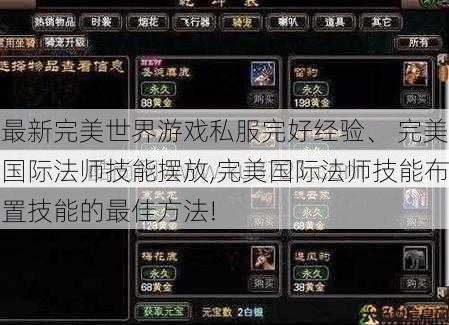 最新完美世界游戏私服完好经验、 完美国际法师技能摆放,完美国际法师技能布置技能的最佳方法! 第1张