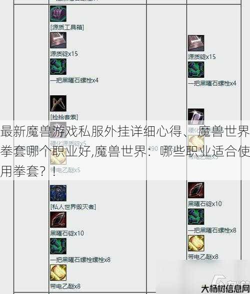 最新魔兽游戏私服外挂详细心得、 魔兽世界拳套哪个职业好,魔兽世界：哪些职业适合使用拳套？! 第1张