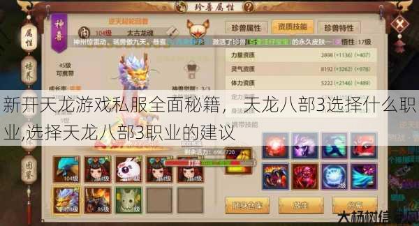 新开天龙游戏私服全面秘籍， 天龙八部3选择什么职业,选择天龙八部3职业的建议