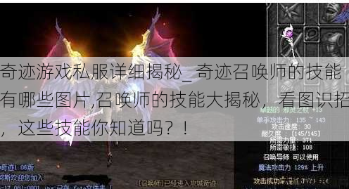 奇迹游戏私服详细揭秘_ 奇迹召唤师的技能有哪些图片,召唤师的技能大揭秘，看图识招，这些技能你知道吗？! 第1张
