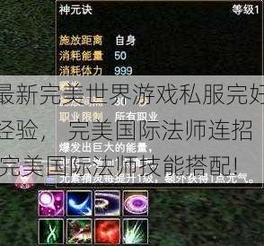 最新完美世界游戏私服完好经验， 完美国际法师连招,完美国际法师技能搭配! 第1张