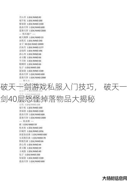 破天一剑游戏私服入门技巧， 破天一剑40层怒怪掉落物品大揭秘 第1张