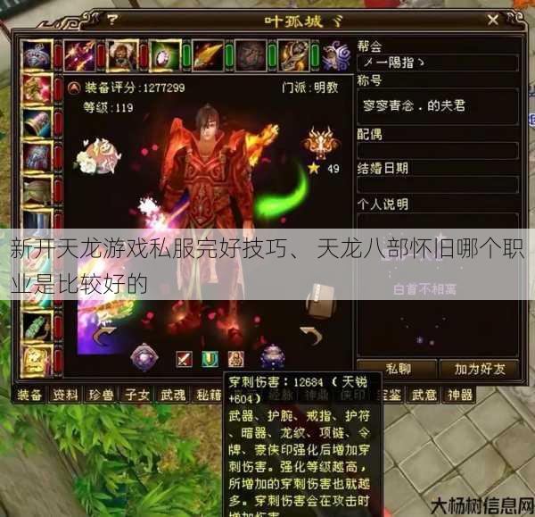 新开天龙游戏私服完好技巧、 天龙八部怀旧哪个职业是比较好的 第1张