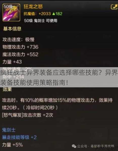 疯狂战士异界装备应选择哪些技能？异界装备技能使用策略指南！