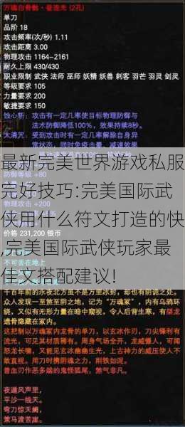 最新完美世界游戏私服完好技巧:完美国际武侠用什么符文打造的快,完美国际武侠玩家最佳文搭配建议! 第1张