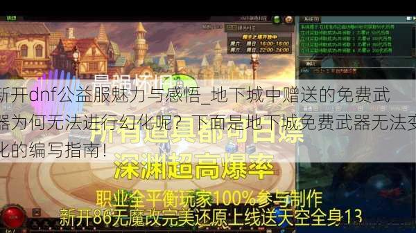 新开dnf公益服魅力与感悟_地下城中赠送的免费武器为何无法进行幻化呢？下面是地下城免费武器无法变化的编写指南！ 第1张