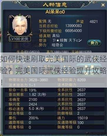 如何快速刷取完美国际的武侠经验?完美国际武侠经验提升攻略! 第1张 如何快速刷取完美国际的武侠经验?完美国际武侠经验提升攻略! 第1张