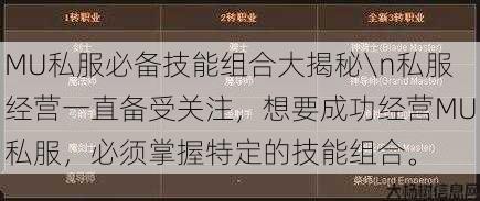MU私服必备技能组合大揭秘\n私服经营一直备受关注，想要成功经营MU私服，必须掌握特定的技能组合。 第1张