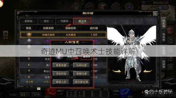 奇迹MU中召唤术士技能详解 第1张