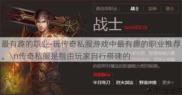 最有趣的职业-玩传奇私服游戏中最有趣的职业推荐。\n传奇私服是指由玩家自行搭建的
