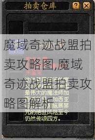 魔域奇迹战盟拍卖攻略图,魔域奇迹战盟拍卖攻略图解析 第1张