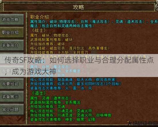 传奇SF攻略：如何选择职业与合理分配属性点，成为游戏大神 第4张